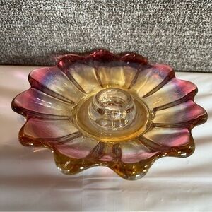 Vintage Federal Glass Candlestick Holder Cranberry Pink Amberina‎ Glass
